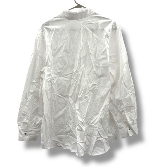 Dennis Basso Embellished Button Down Shirt Women's 1X White Long Sleeve Blouse - Picture 2 of 6